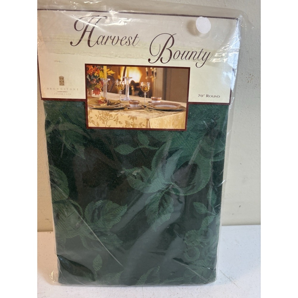 Harvest Bounty Pine Green 70"‎ Round Holiday Damask Tablecloth Christmas NWT